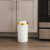 Lixeira Basculante 8 Litros Branca com Dourado